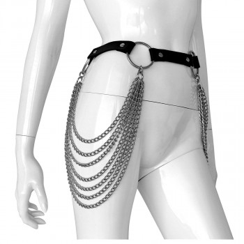 Adjustable leather belt with chains