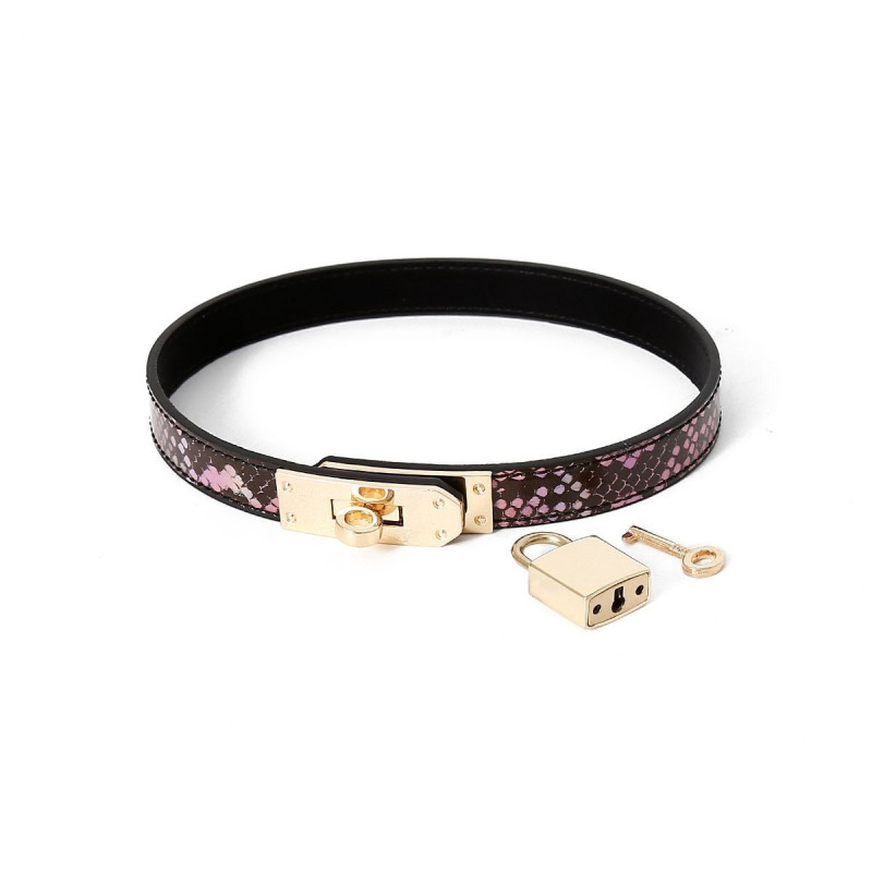 Collar/Choker One-size Narrow Gold/Pink Reptile