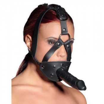 Gag med hovedseletøj og udvendig dildo  - 2