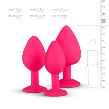 Pink Silicone Butt Plug Sæt med Diamant Easy Toys - 4