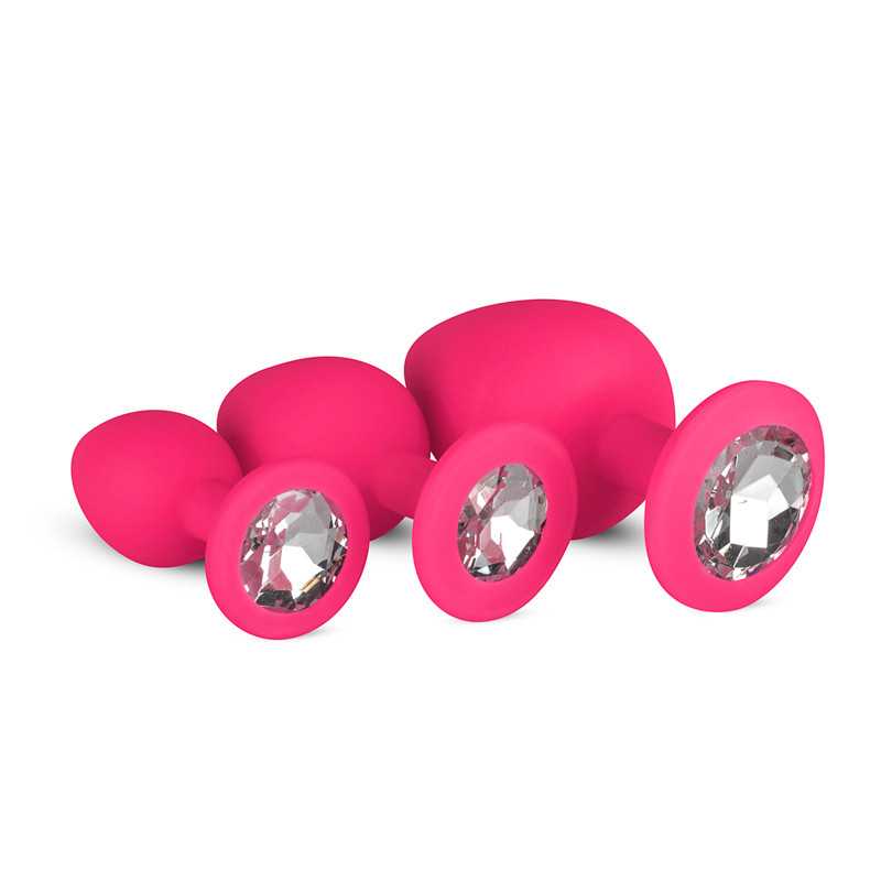 Pink Silicone Butt Plug Sæt med Diamant Easy Toys - 1 Pink Silicone Butt Plug Sæt med Diamant Easy Toys - 1