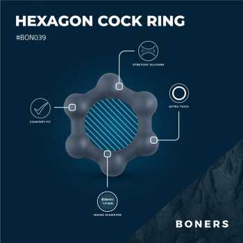 Boners Hexagon Penisring med Stål Kugler fra Sadistenstoolbox