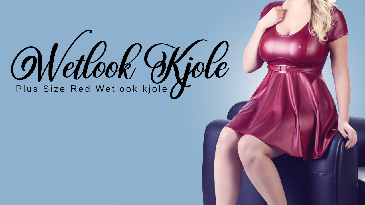 Red wetlook kjole Plus Size